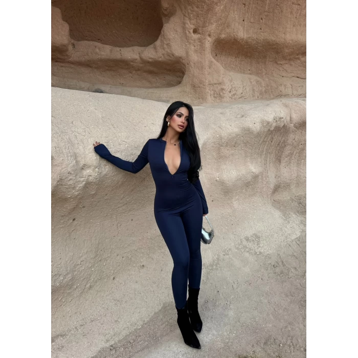 Lacivert Fermuarlı Sandy Tulum