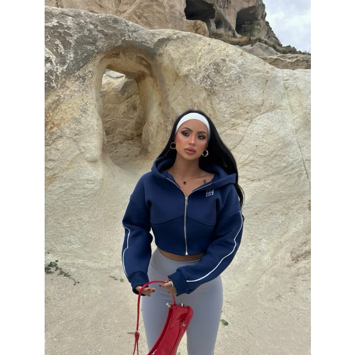 Lacivert Kol Biyeli Logo Sweat