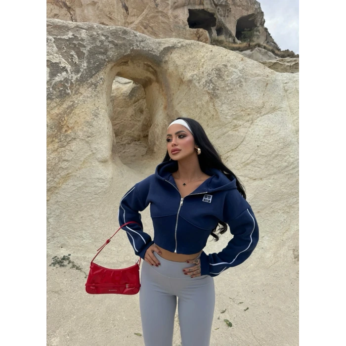 Lacivert Kol Biyeli Logo Sweat