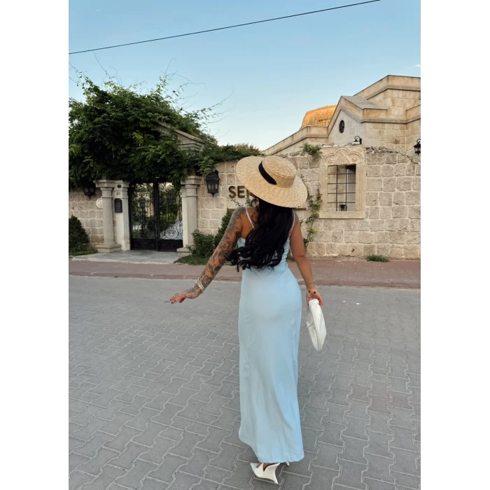 Mavi Askılı Elegant Elbise