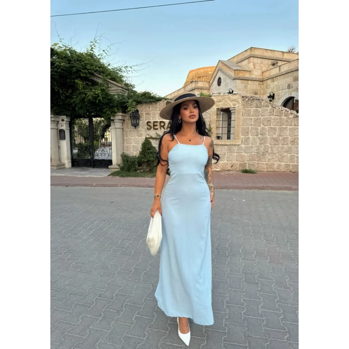 Mavi Askılı Elegant Elbise