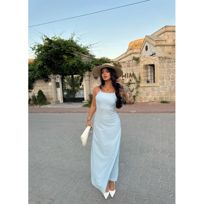Mavi Askılı Elegant Elbise