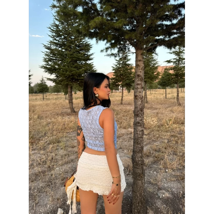 Mavi Dantel Crop
