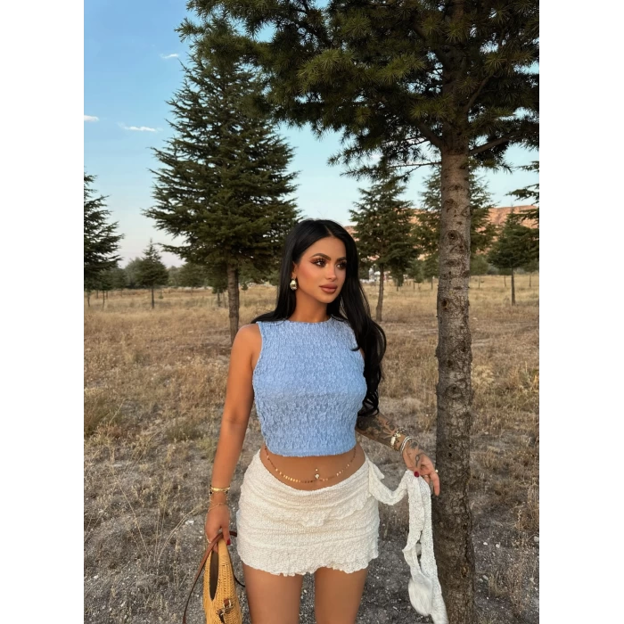 Mavi Dantel Crop