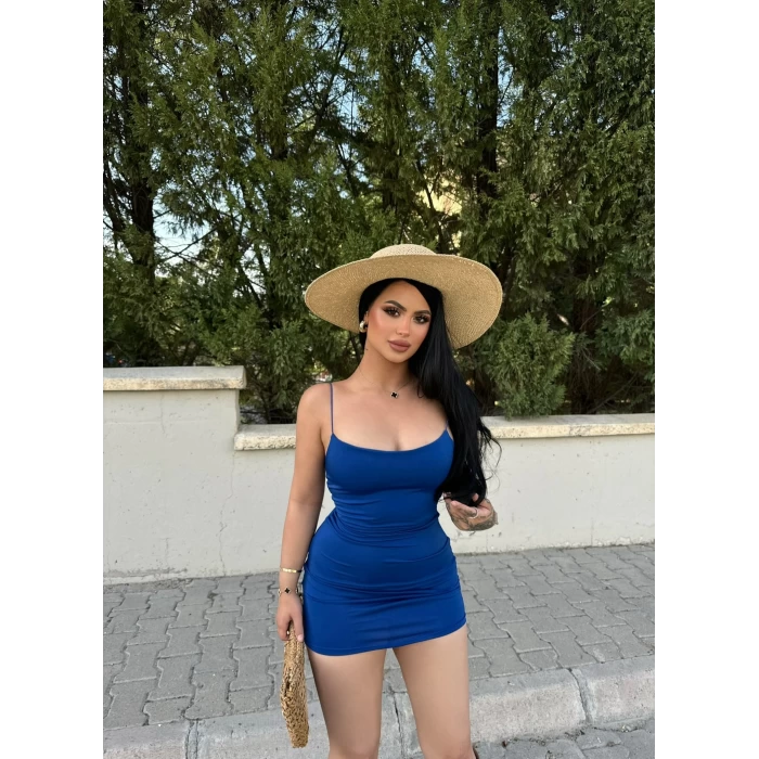 Mavi İp Askılı Sandy Elbise