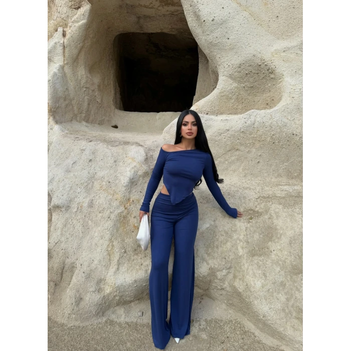 Mavi Kayık Yaka Buzzy Takım