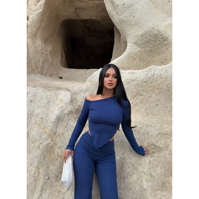 Mavi Kayık Yaka Buzzy Takım