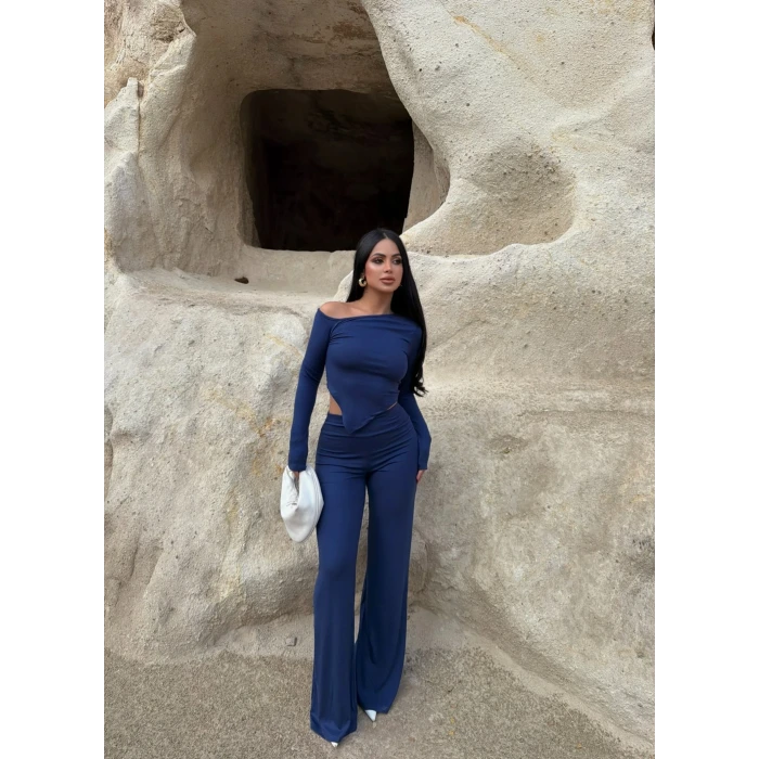 Mavi Kayık Yaka Buzzy Takım