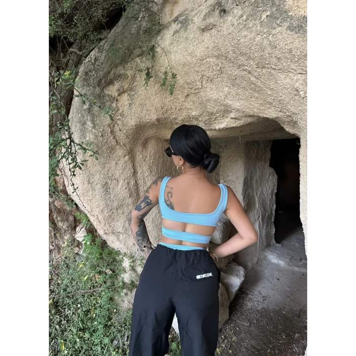 Mavi Sırt Dekolte Bodysuit