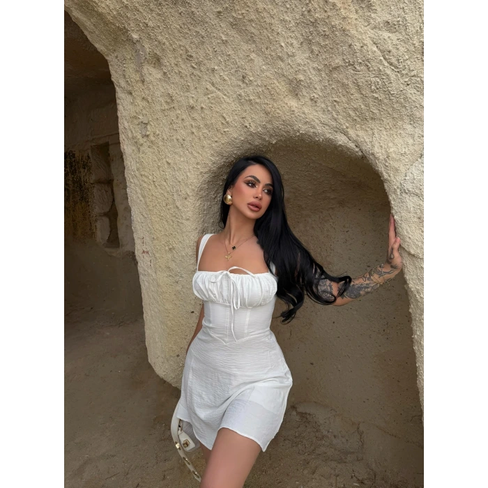 Mini Drapeli Keten Elbise