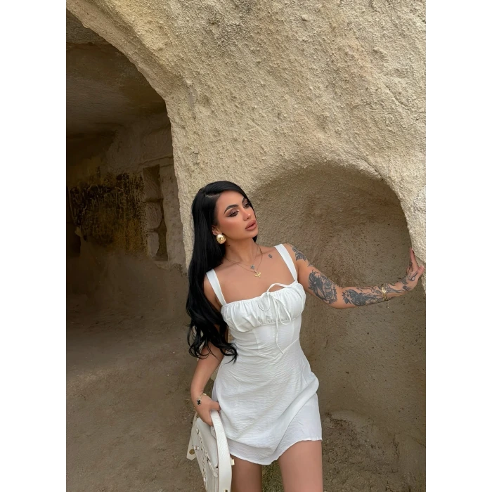 Mini Drapeli Keten Elbise