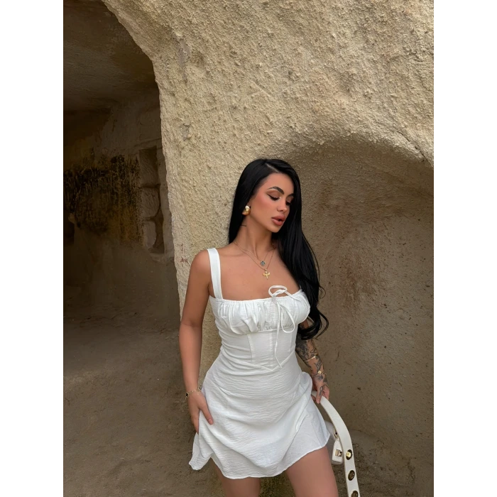 Mini Drapeli Keten Elbise