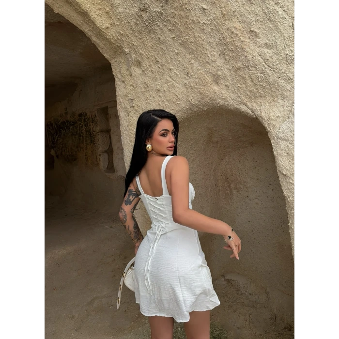 Mini Drapeli Keten Elbise