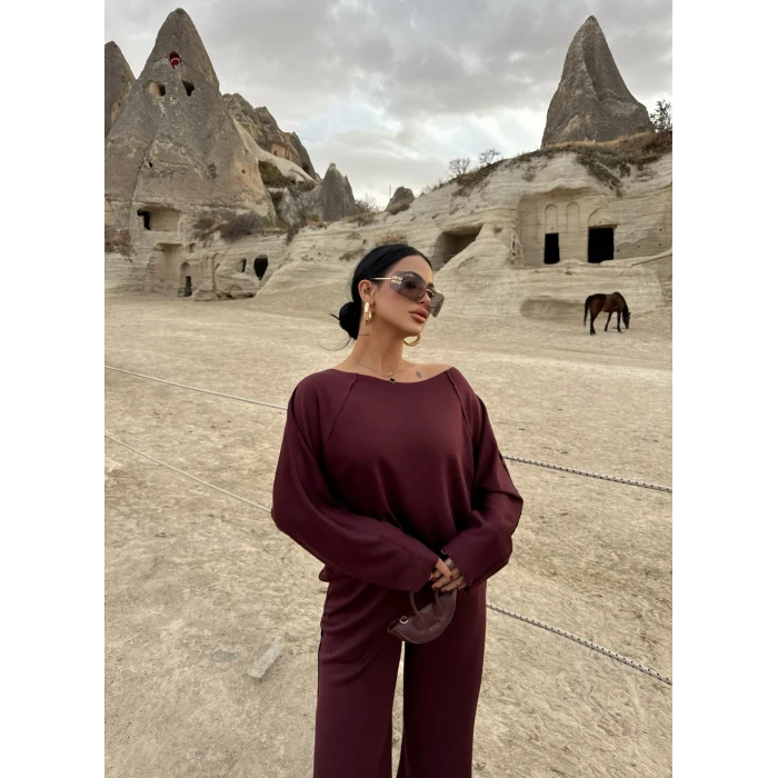 Mürdüm Kayık Yaka Modal İkili Takım