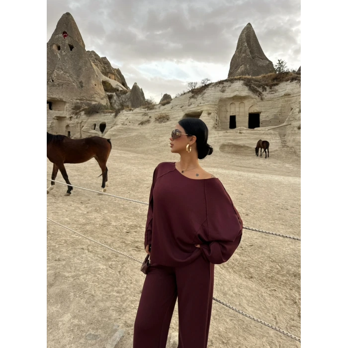 Mürdüm Kayık Yaka Modal İkili Takım