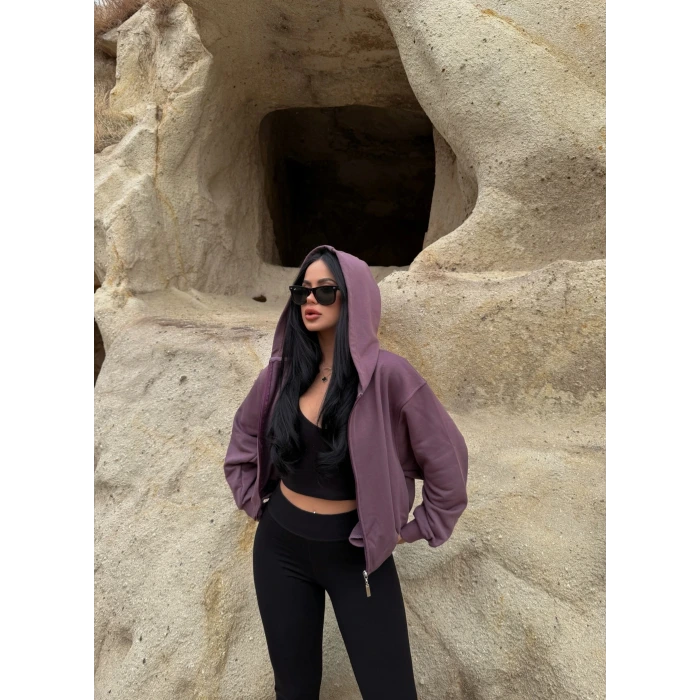 Mürdüm Sırt Baskı Balon Kollu Sweat