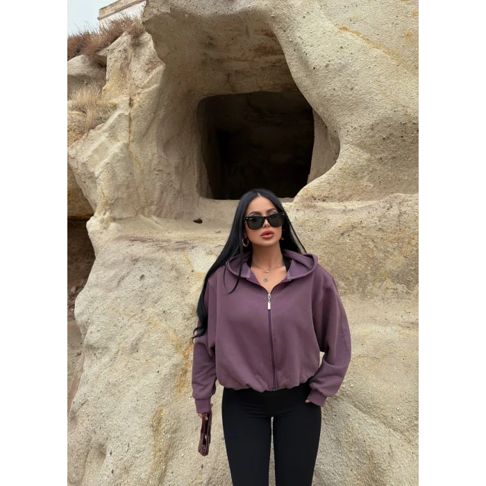 Mürdüm Sırt Baskı Balon Kollu Sweat