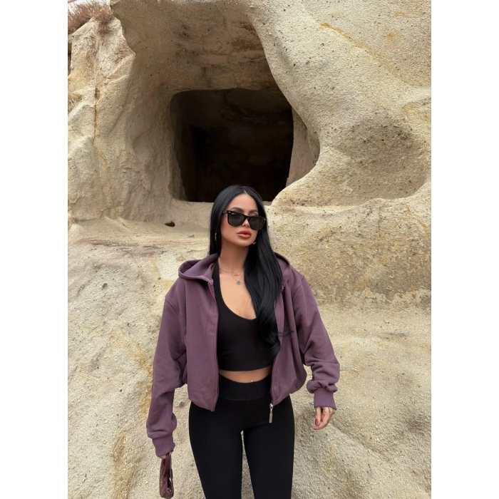 Mürdüm Sırt Baskı Balon Kollu Sweat