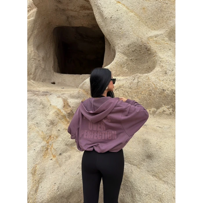 Mürdüm Sırt Baskı Balon Kollu Sweat