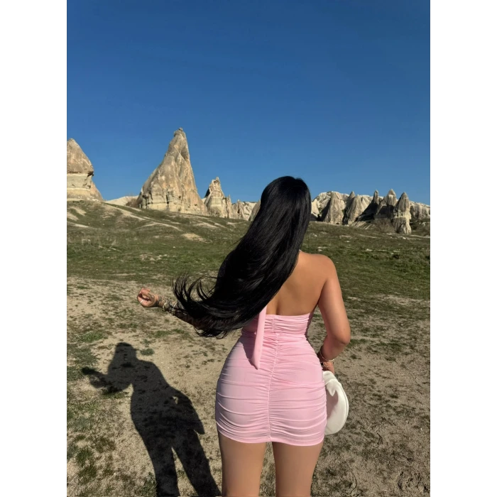 Pembe Boyundan Bağlamalı Lore Elbise