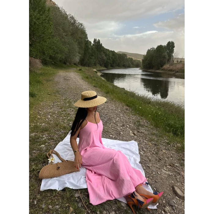 Pembe İçi Astarlı Pamuklu Viskon Elbise