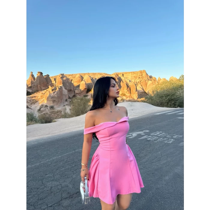 Pembe Off Shoulder Mini Elbise