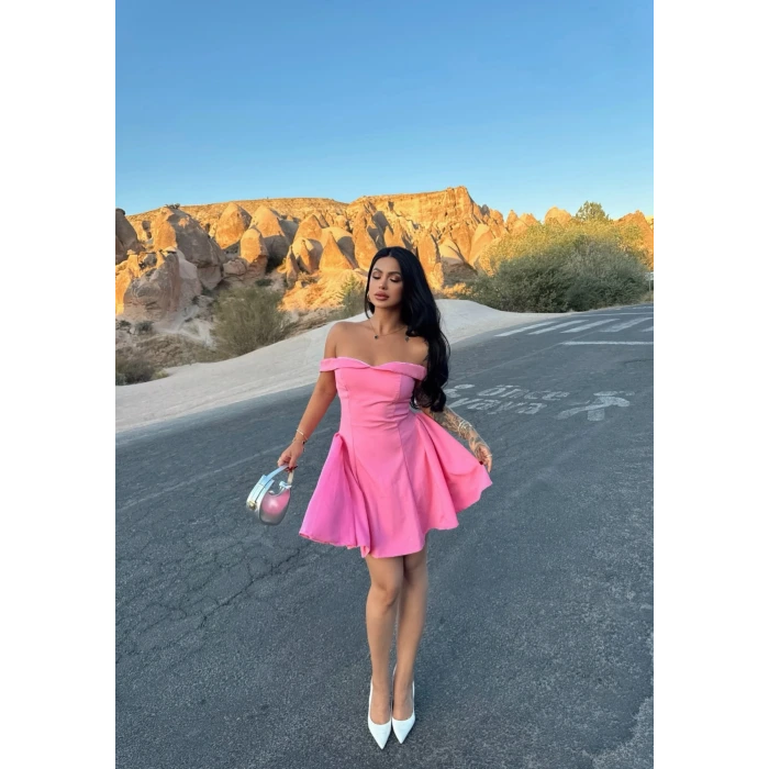 Pembe Off Shoulder Mini Elbise