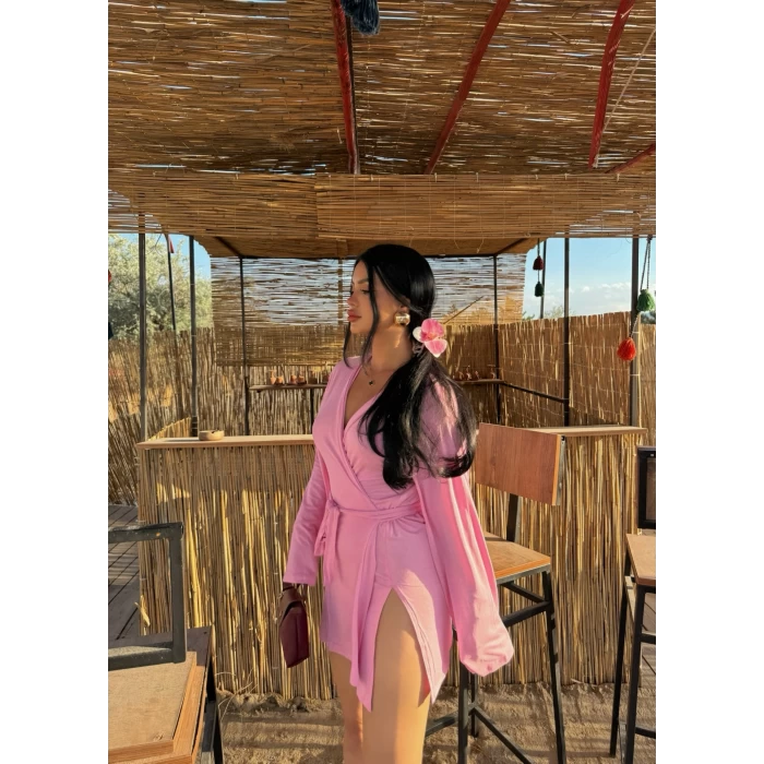 Pembe Önden Bağlamalı Basic Pareo
