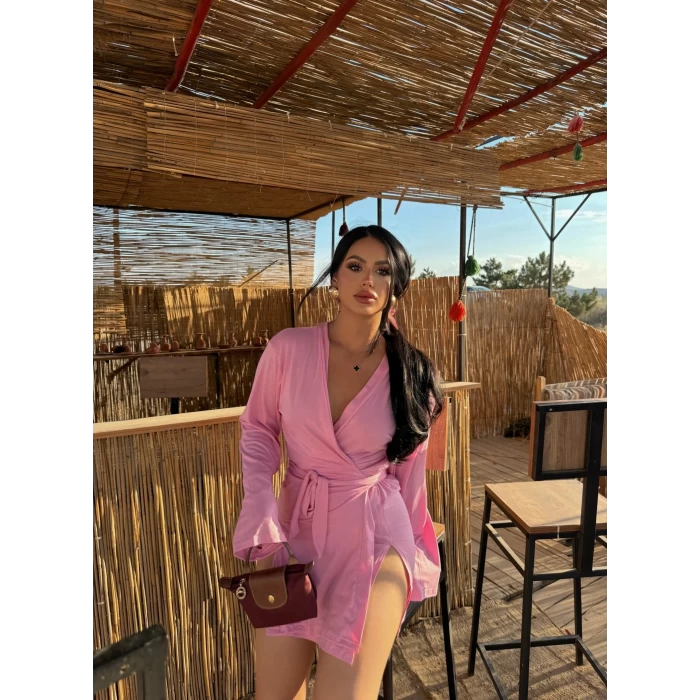 Pembe Önden Bağlamalı Basic Pareo