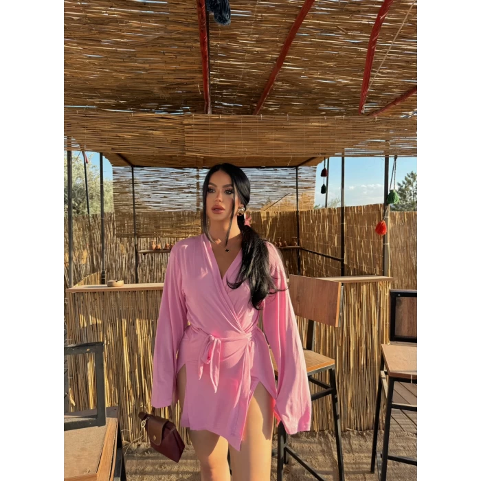 Pembe Önden Bağlamalı Basic Pareo