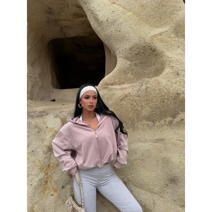 Pembe Sırt Baskı Balon Kollu Sweat