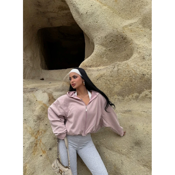 Pembe Sırt Baskı Balon Kollu Sweat