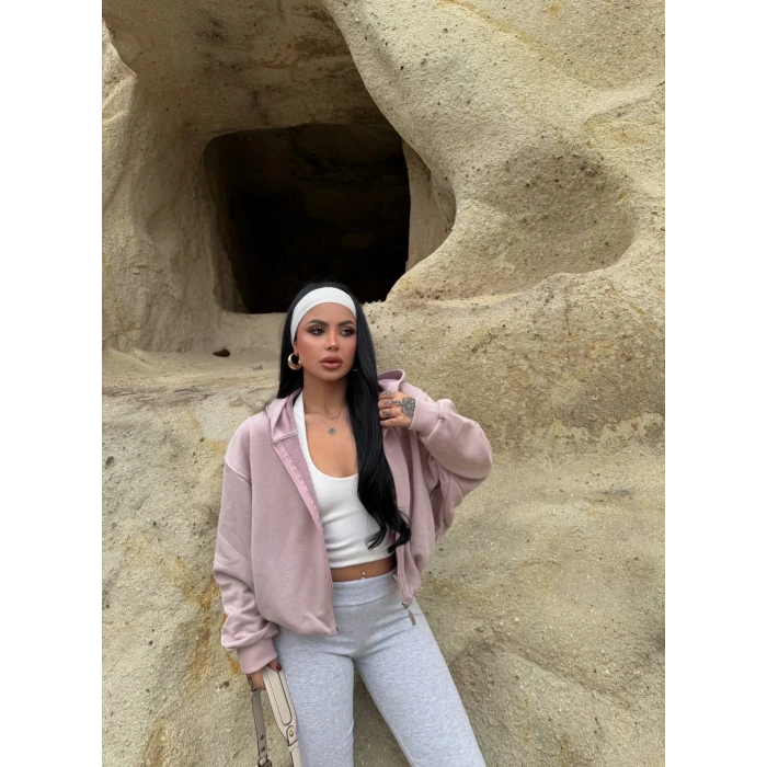 Pembe Sırt Baskı Balon Kollu Sweat