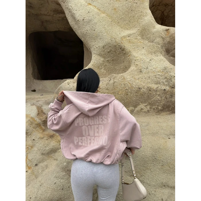 Pembe Sırt Baskı Balon Kollu Sweat