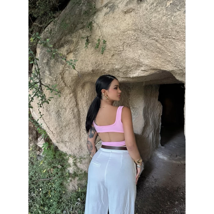 Pembe Sırt Dekolte Bodysuit