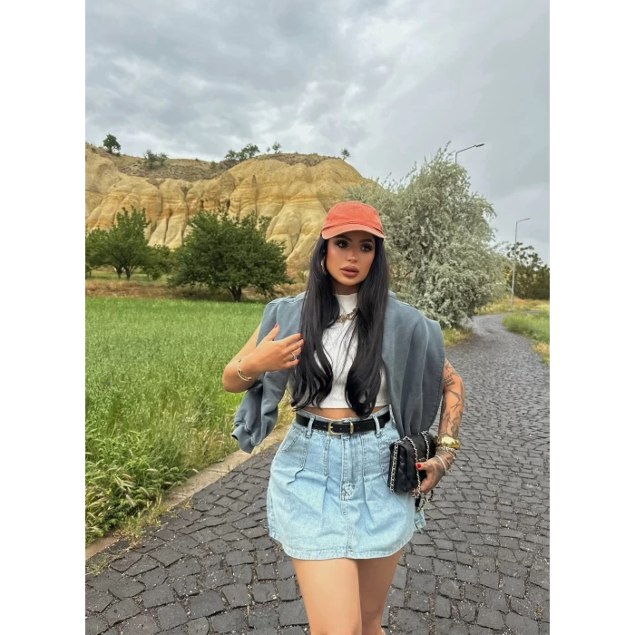 Pileli Denim Etek