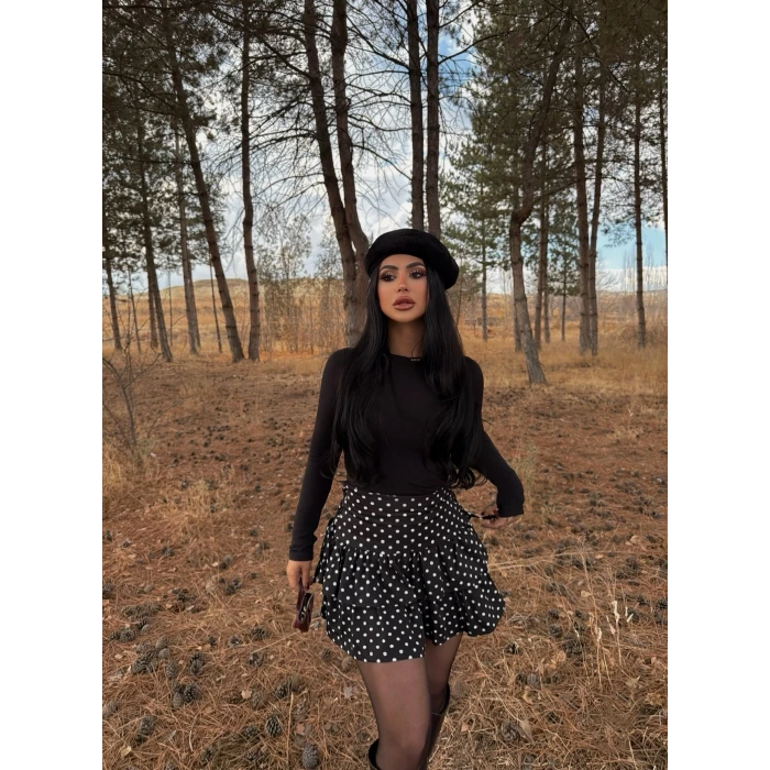 Puantiyeli Kuşgözü Mini Etek