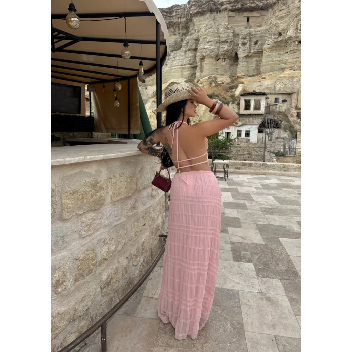 Pudra Gipeli Şifon Astarlı İkili Takım