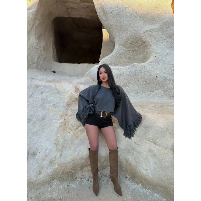 Antrasit Püsküllü Panço Kazak