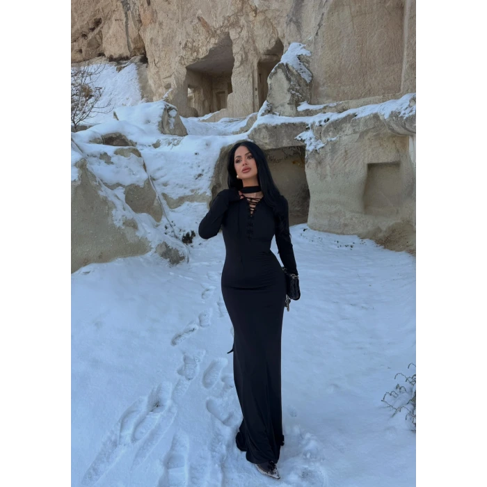 Şal Yaka Maxi Elbise