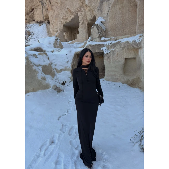 Şal Yaka Maxi Elbise