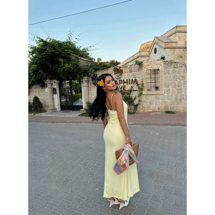 Sarı Askılı Elegant Elbise