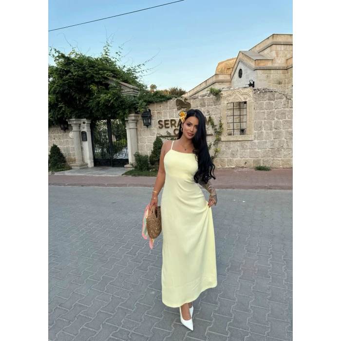 Sarı Askılı Elegant Elbise