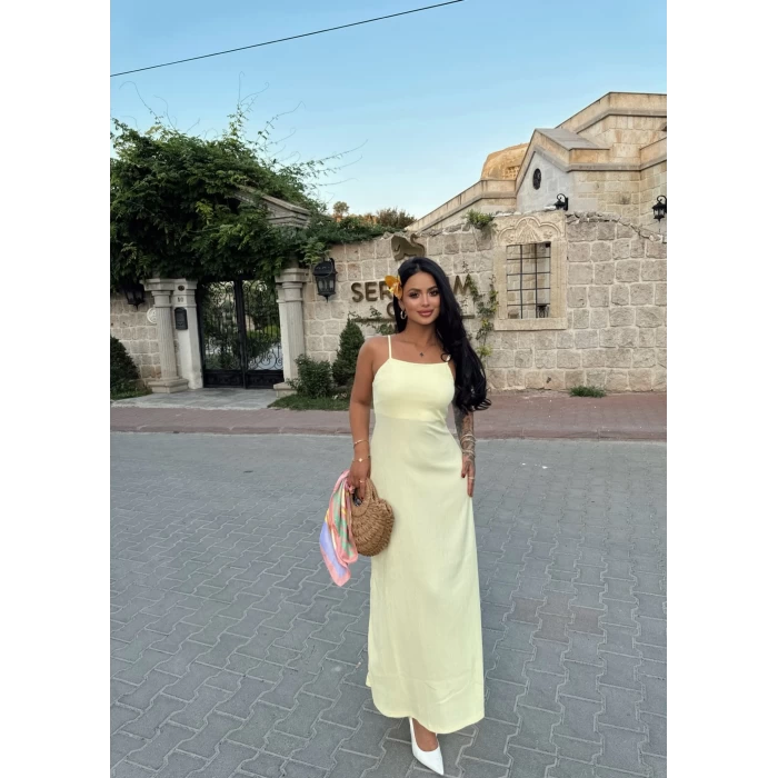 Sarı Askılı Elegant Elbise