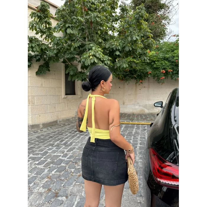 Sarı Boyundan Bağlamalı Kapaklı Crop