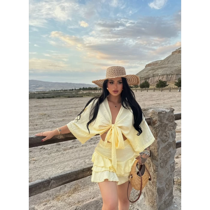 Sarı Çilek Kimono İkili Takım