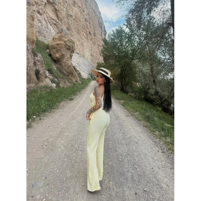 Sarı Gofre Tek Omuz İkili Takım