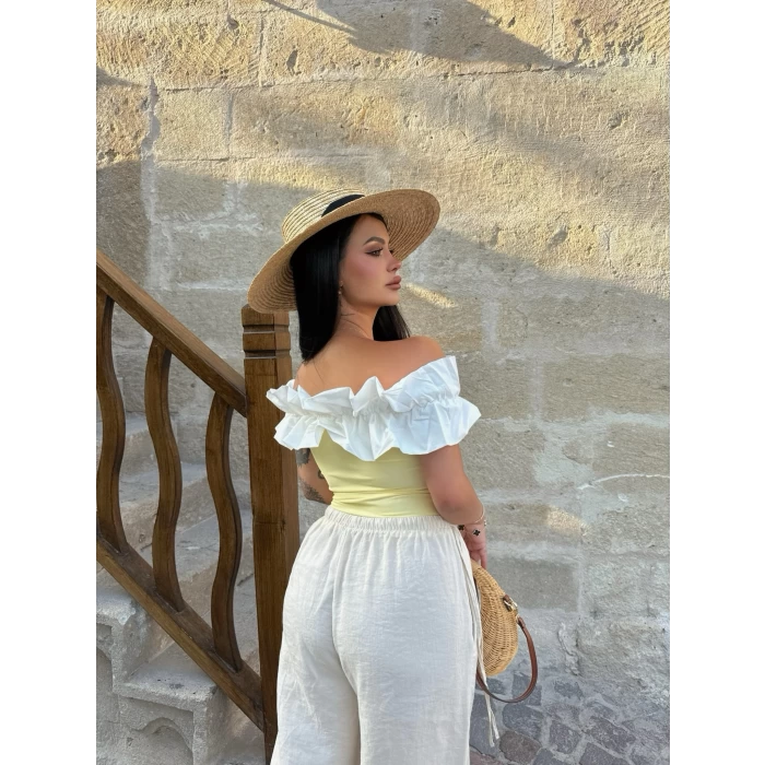 Sarı Yaka Fırfırlı Fitilli Crop