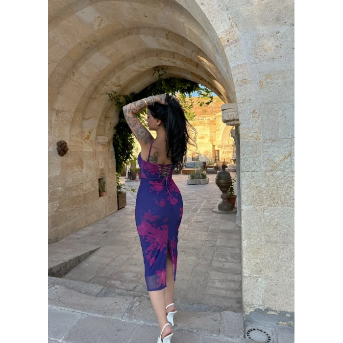 Sırt Bağcıklı Astarlı Tül Elbise