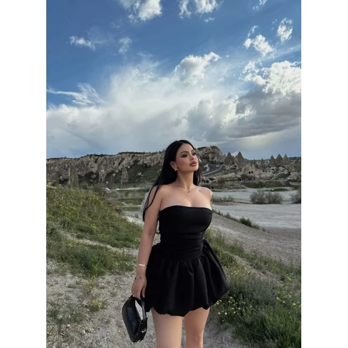 Sırt Bağlamalı Straplez Elbise